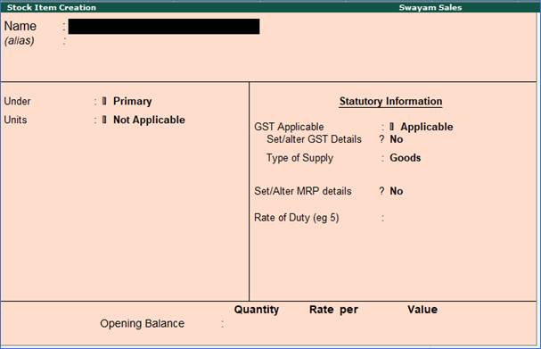 Stock Item in TallyERP9